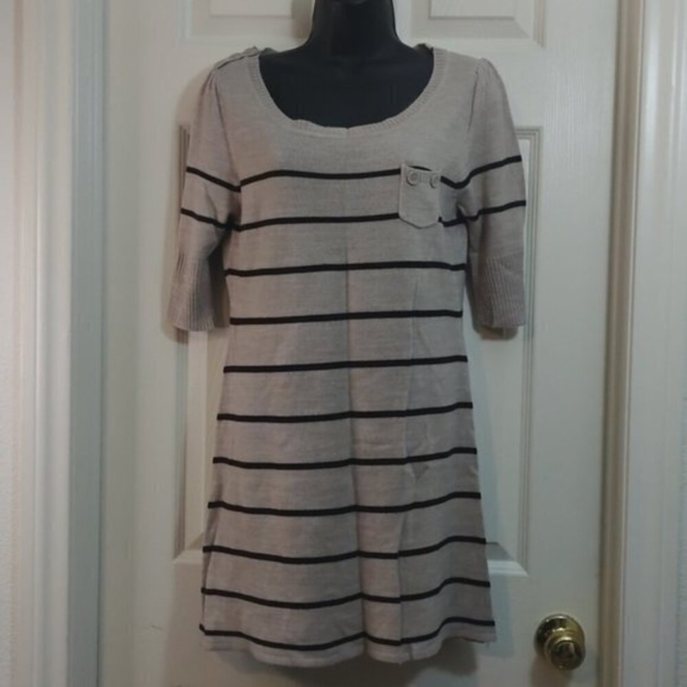 Women's Takeout Tan Brown Striped Dress 3/4  Sleeve Knit Dress Size XL GUC #0427